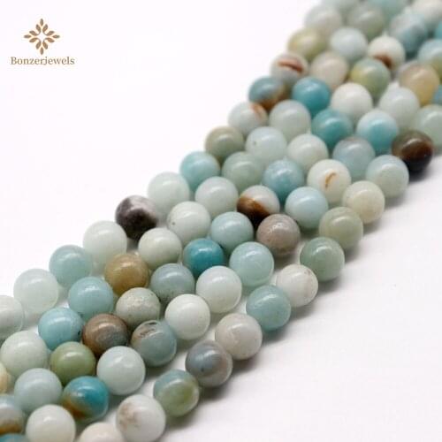 Natural Amazonite Stone Round Loose Beads For Jewelry Making Diy Charm Bracelet 15" Strand 4 6 8 10 12 14MM Pick Size