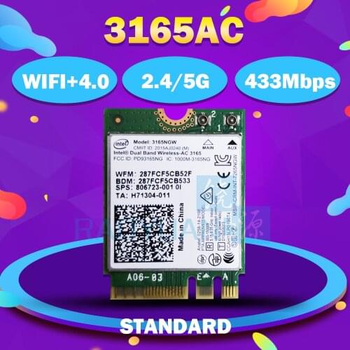 Wifi Wireless Card for HP SPS 806723-001 Intel Dual Band Wireless-AC 3165 3165ac 3165NGW WIFI Bluetooth 4.0 NGFF card 802.11AC