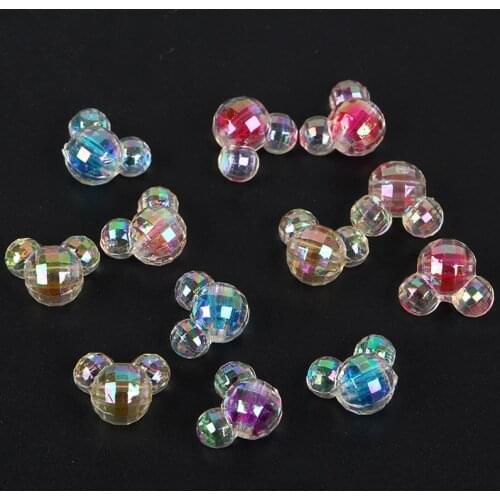 Kids Cartoon Mouse Head Shape Acrylic Beads Jewelry Findings DIY Crafts for Necklace Making 30Pcs/Set AB Colorful Beads