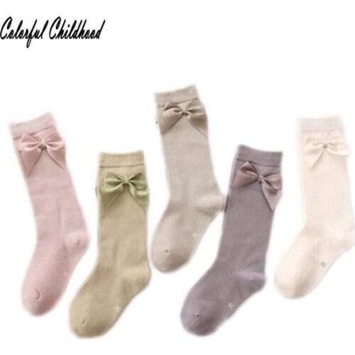 Baby Kids Mid tube Socks Winter Soft Cotton Cozy Sweet Girl Childrens Solid Color Clothes Warm Socks With Bows skarpetki 0-8t