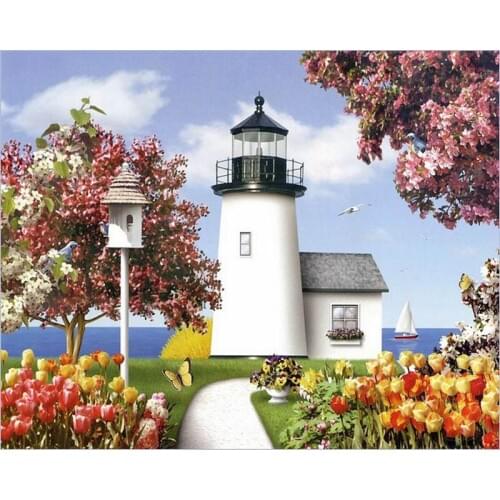 DIY Digital Painting By Numbers white tower oil painting mural Kits Coloring Wall Art Picture Gift frameless
