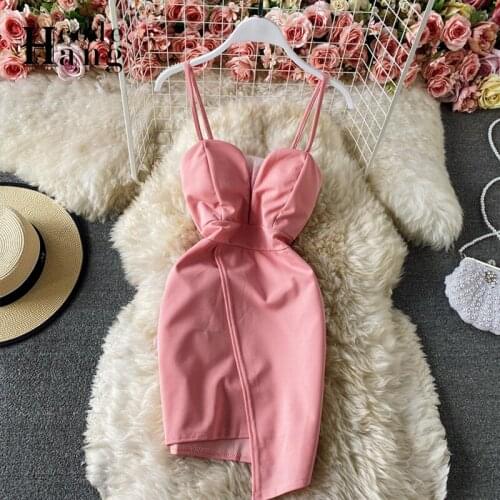 HangCode Ins Fashion Summer Women Dress 2021 Sexy Backless Sleeveless Asymmetrical Night Club Mini Dress Ladies Party Dress