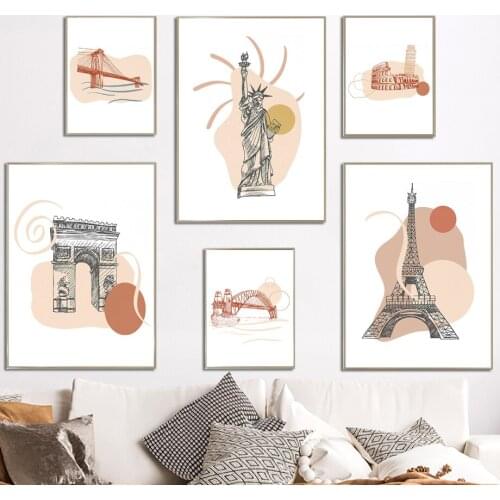 Famous City Building Wall Art Greatwall Colosseum Triumphal Arch Canvas Painting Minimalism Posters and Prints Pictures Decor