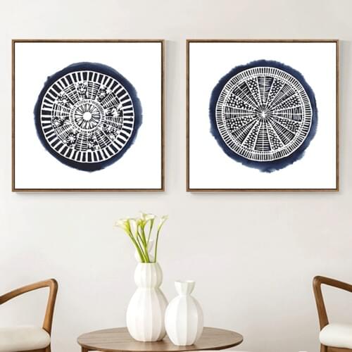 HAOCHU Old Fashion Vintage Chinese Floral Blue And White Porcelain Wheel Canvas Painting Pictures Wall Poster For DIY Home Decor