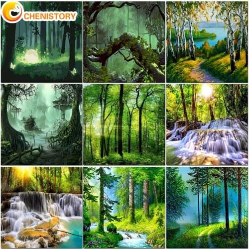 CHENISTORY Paintings By Number Forest Landscape Canvas Paint Modern Home Decor Pictures Frames Art DIY Acrylic Coloring Crafts