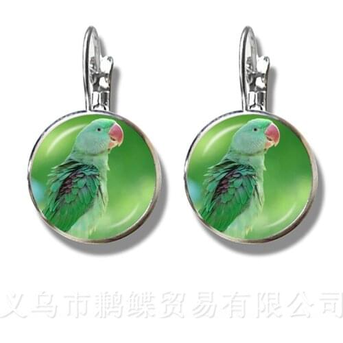 Beautiful Bird Pattern Earrings Vintage Round Glass Bird 16mm Glass Dome Silver Plated Stud Earrings For Women Girls Gift