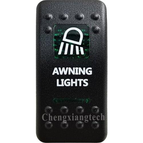 Green Printed Switch Cap -AWNING LIGHTS - for 12V 20A 5Pin On Off SPST Led Light Bar Car Boat Rocker Switch, COVER Only