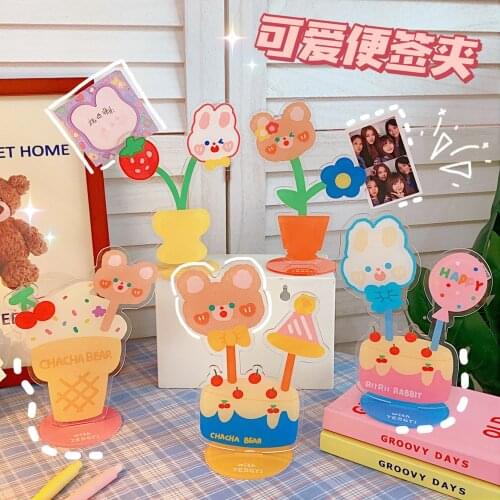 Kawaii Acrylic Clip Memo Clip Cute Bear Bunny Sweet Cake Vertical Photo Clip Message Board Home Desktop Decoration Creative Clip