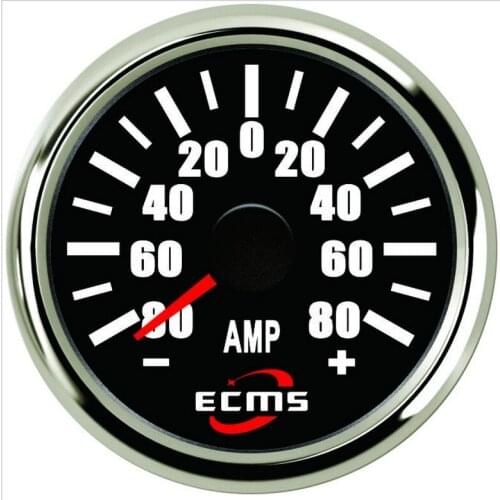 Marine Boat Car Truck Amperemeter With Current Pick-Up 80A 75mV 9-32VDC 52mm 316L Chrome Bezel black Dial PMA2-BS 80A