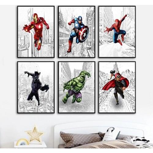 Marvel Comics Avengers Canvas Painting Captain America Spiderman Posters and Prints Wall Art Prints for Living Room Home Decor