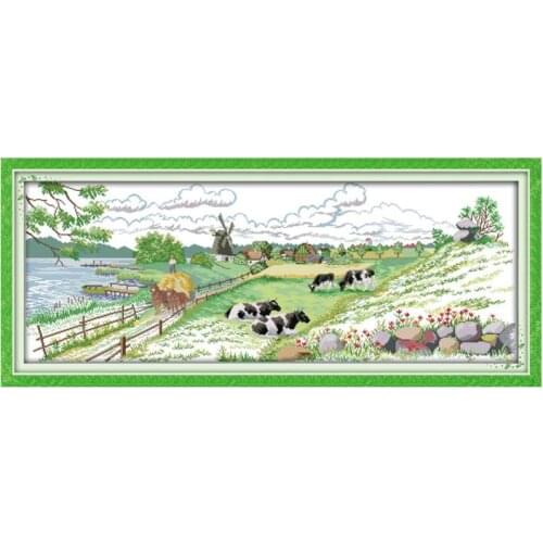 Pasture scenery cross stitch kit 14ct 11ct count printed canvas stitching embroidery DIY handmade needlework