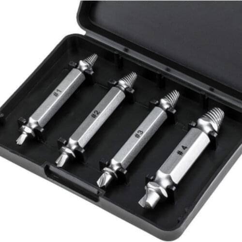 4Pcs 1Set Damaged Screw Extractor Drill Bits Guide Set Broken Speed Out Easy out Bolt Stud Stripped Screw Remover Tool
