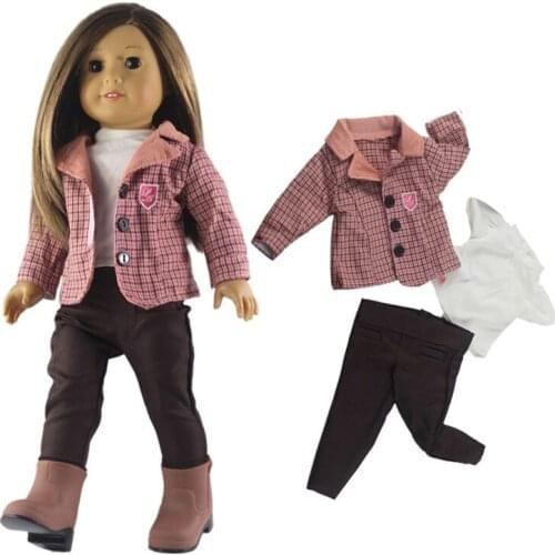 Handmade Fashion 18 Inch Doll Clothes american girl doll accessories Suit Plaid Coat + T-shirt+ Trousers Chirldern Girl Gift