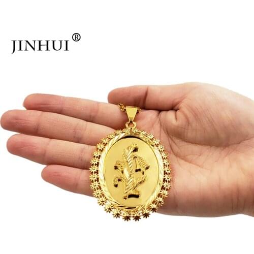 JINHUI fashion New women gold color oval flowers necklaces pendant 45cm 3mm chain Giving girl Friend gifts Party wear Jewelry