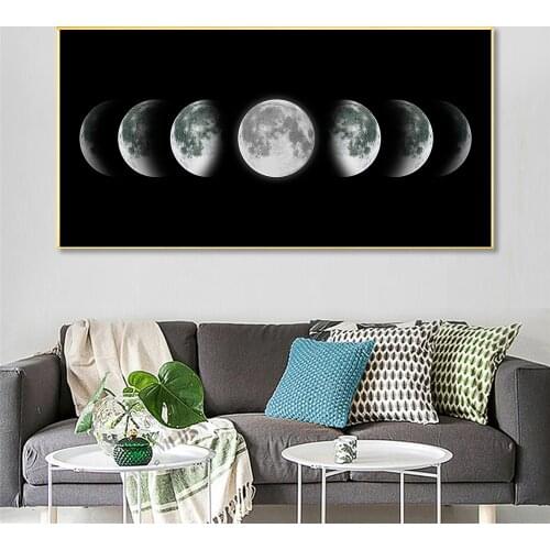 Starry Sky Moon Star Poster Wall Art Canvas Painting Print Black and White Solar Eclipse Living Room Home Decoration Planet Art