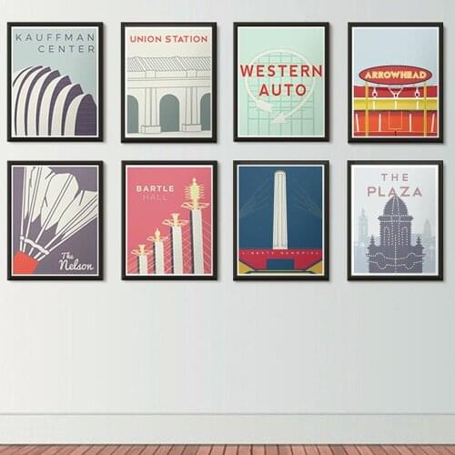 Kansas City Icons Posters Liberty Memorial Kauffman Center Western Auto Bartle Hall Print Wall Picture Modern Living Room Decor