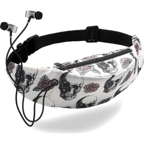 2019 Waist Bag Female Canvas Floral Print Belt Purse For Women Skull Waist Packs Simple Waterproof Waist Pack Pocket With Holes