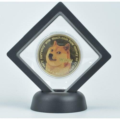 Gold Plated Dogecoin With Plastic stand Case Ripple Litecoin Ethereum Doge Metal Crypto Coin For Collection