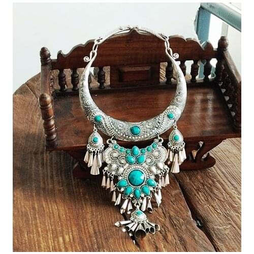 Exaggerated Torque Blessed Fu Ethnic Fashion Vintage Embroidery Sweater Necklace Miao Silver Unique Stage Show Necklace