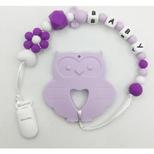 Personalized Name Teether Pacifier Clip owl Teething Toy Baby Carrier Food Grade Jewelry Baby owl silicone necklace clip