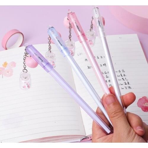 20pcs Creative Peach Pendant Neutral Pen Girl Exam with Black Signature Pen Student Stationery 0.5mm Water Pen