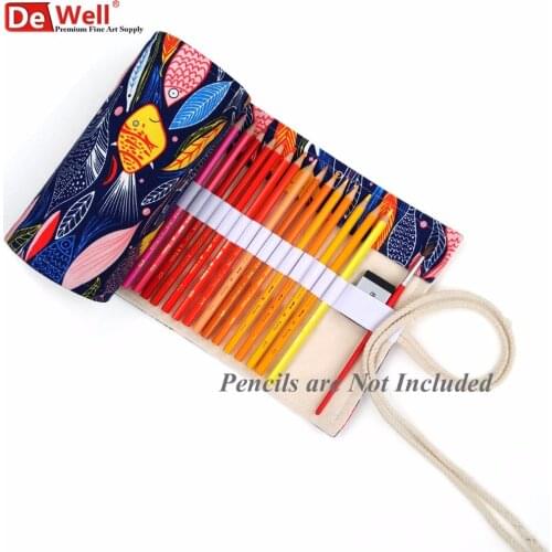 Handmade 36/48/72 Holes Canvas Pencil Bag Color Pencils Case Holder Wrap Roll Up Stationery with Cartoon Printing Art Supplies