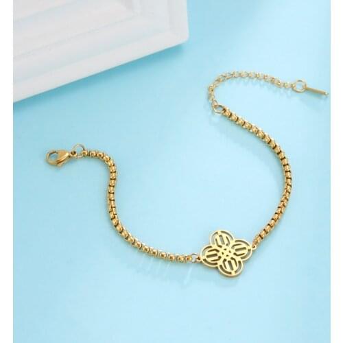 Skyrim New Four Leaf Clover Womens Bracelets Irish Celtics Knot Bracelet Birthday Friend Gift Stainless Steel Jewelry Wholesale