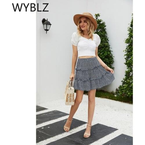 WYBLZ A-line High Waist Women Skirt Ruffled Floral Print Summer 2021 Female Mini Skirt Casual Bohemian Ladies Short Skirt