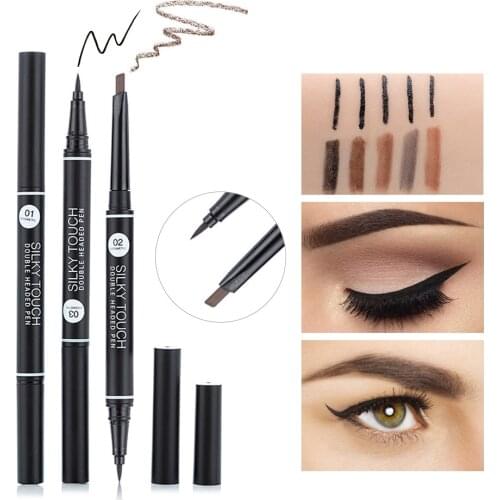 Yanqina Waterproof Not Smudge Double Headed Automatic Rotating Five-Color Eyebrow Pencil Cool Black 8706 Makeup Goods Cosmetic