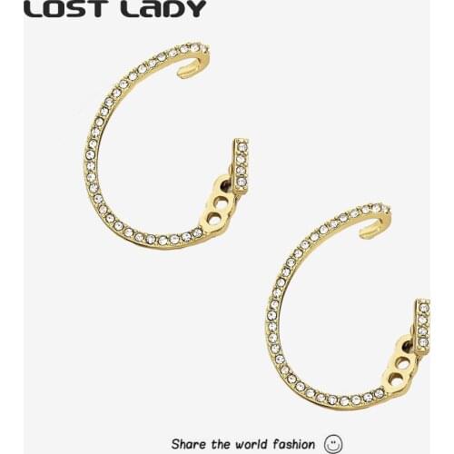 Lost Lady Trendy Minimalist Crystal Woman Earrings Statement Shiny Stud Earrings For Girls Wedding Party Fashion Jewelry