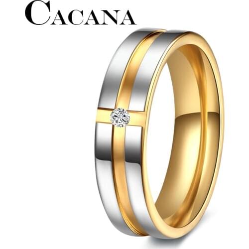 CACANA Stainless Steel Rings Wedding Rings for Women Cubic Zirconia Men Jewelery