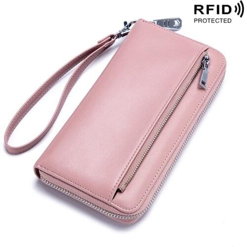 Women big anti rfid leather wallet female clutch phone wallet long leather purse credit card case money bag mothers day gift