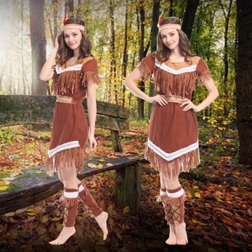 Halloween Women Indian Princess Costumes Pocahontas Huntress Costume Christmas Party Mardi Fancy Dress headwear Adult Kids Girls