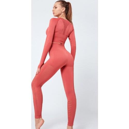 Vital Women Sport Suit Fitness Set Gym Workout Clothes Long Sleeve Fitness Crop Top + High Waist Energy Seamless Leggings