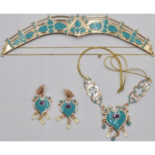 Women Jasmine Headband Earrings Pendant Jewelry Set Dress Up Princess Costume