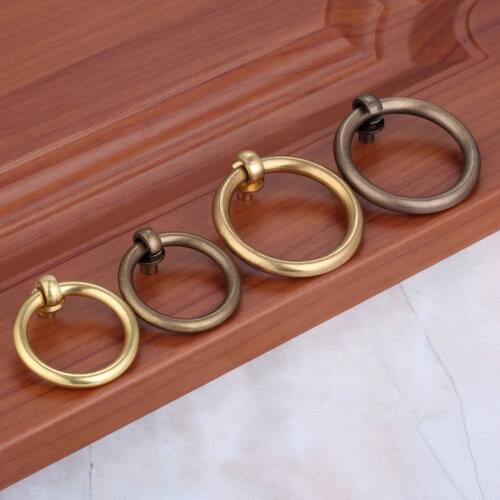 1Pc Antique Brass Door Ring Pull Knobs Vintage Hardware Drawer Cabinet Closet Kitchen Furniture Handle 40mm 50mm with Screw