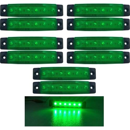 10Pcs Green 12V 24V 6LED Side Marker Light Turn Signal Clearance Light Side Light For Truck Trailer