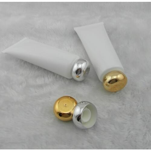 100 ml 50pcs white tube / golden silver screw cap / tube lotion cream bottle / PE plastic cosmetic packaging empty bottles
