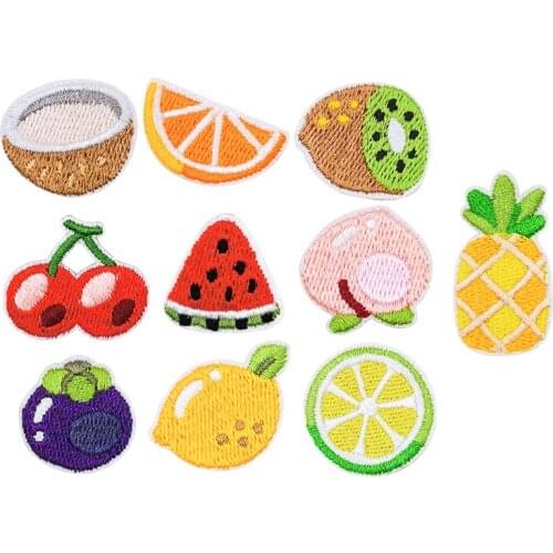 100pcs/lot Small Embroidery Patch Sticker Clothing DecorationFruit Cherry Lemon Watermelon Pineapple Orange Coconut Diy Applique