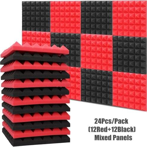 12Pcs Red+12Pcs Black Mixed Color Pyramid Studio Foam 30x30x5cm Acoustic Foam Panels KTV Drun Room Wall Soundproof Foam Pad