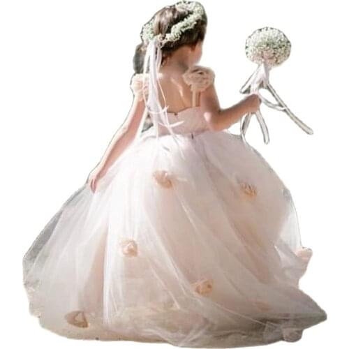 3D Flowers Flower Girl Dresses Puffy Lace First Communion Dresses Spaghetti Straps Girl Pageant Dresses платье для девочки