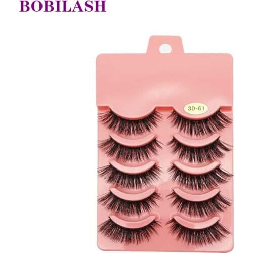 BOBILASH 5 Pairs False Eyelashes Faux Mink Lashes 3D Fake Eyelash Extension 100% Cruelty free Handmade