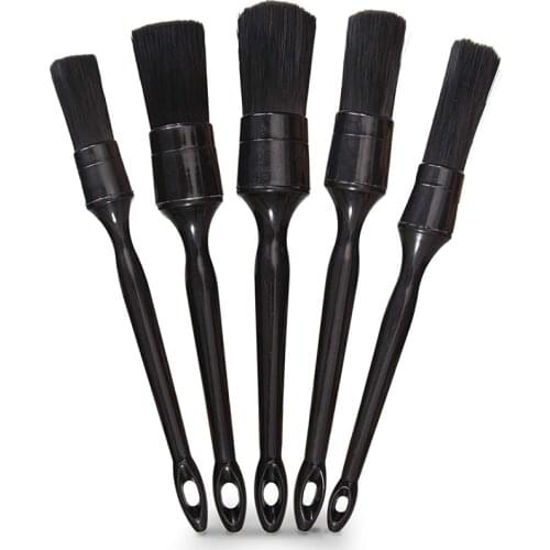 5pcs Detailing Brush Car Black Detail Cleaning Brushes Kit For Car Interior Or Exterior/Wheels/Tires/Engine Bay/Leather Seats