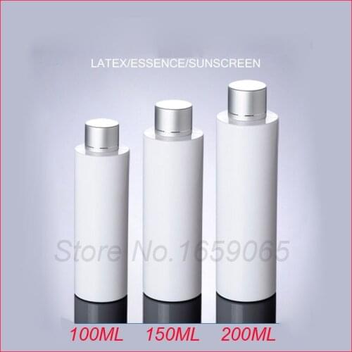 100/150/200ML white flat shoulder PET plastic bottle matt silver LID empty makeup water cosmetic container Refillable Bottles