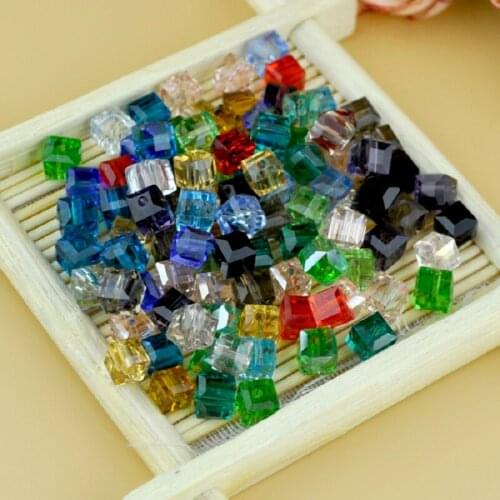 6mm Random Mixcolor Square Shape Glasses Jewelry Beads 100pcs/lot Cube Crystal Jewelry Beads for DIY Jewelry Making Materials