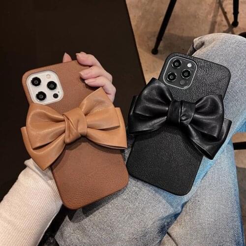 High quality leather 3D cute cartoon Bowknot Soft Phone Case For apple iPhone 7 8 Plus X XS XR MAX 11 Pro 12 MiNi SE cover coque