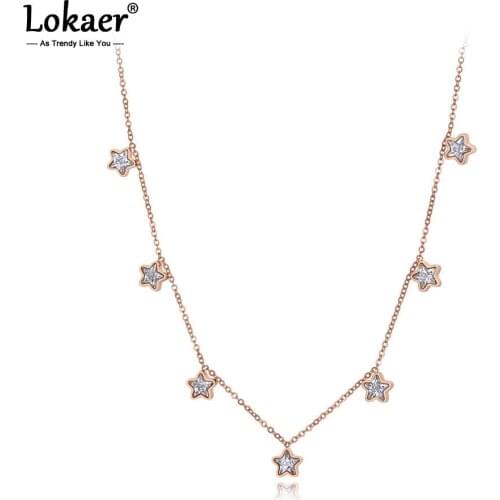 Lokaer Trendy Bohemia Stainless Steel CZ Crystal Love Star Choker Necklaces For Women Girls Chic Charm Pendant Necklace N19204