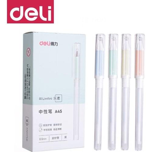 DELI Full Needle Gel Pen 12 Pcs A447 Office Writing Pen 0.35mm Student Learning with Black Water Pen Writing Painting Tools