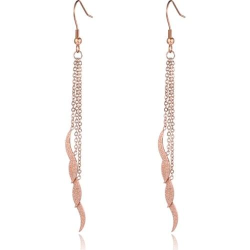 Rose Gold Irregular Wave Dangle Earrings For Women Trendy Tassel Long Titanium Steel Ladies Earrings Ohrringe JE19161