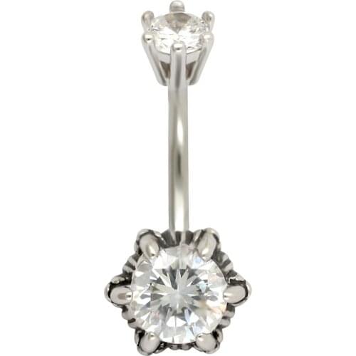 JHJT MUSI 14G Navel Belly Button Rings 316L Stainless Steel Round CZ Body Piercing